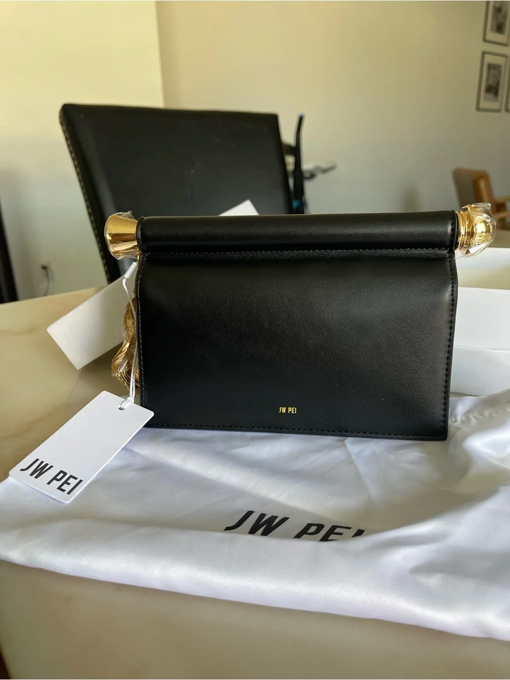 JW PEI Black Shoulder Bag with Gold Leaf Hardware